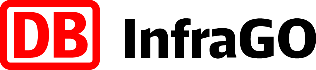 Logo von DB InfraGO, Infrastruktur-Tochter der Deutschen Bahn, Partner von GERMACORE